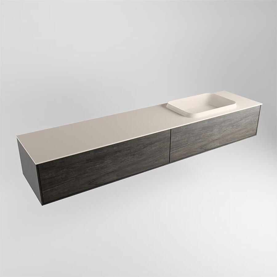 Mondiaz ERIN 200cm badmeubel onderkast donker bruin met 2 lades wastafel rechts 1 kraangat kleur Linen - Foto 1