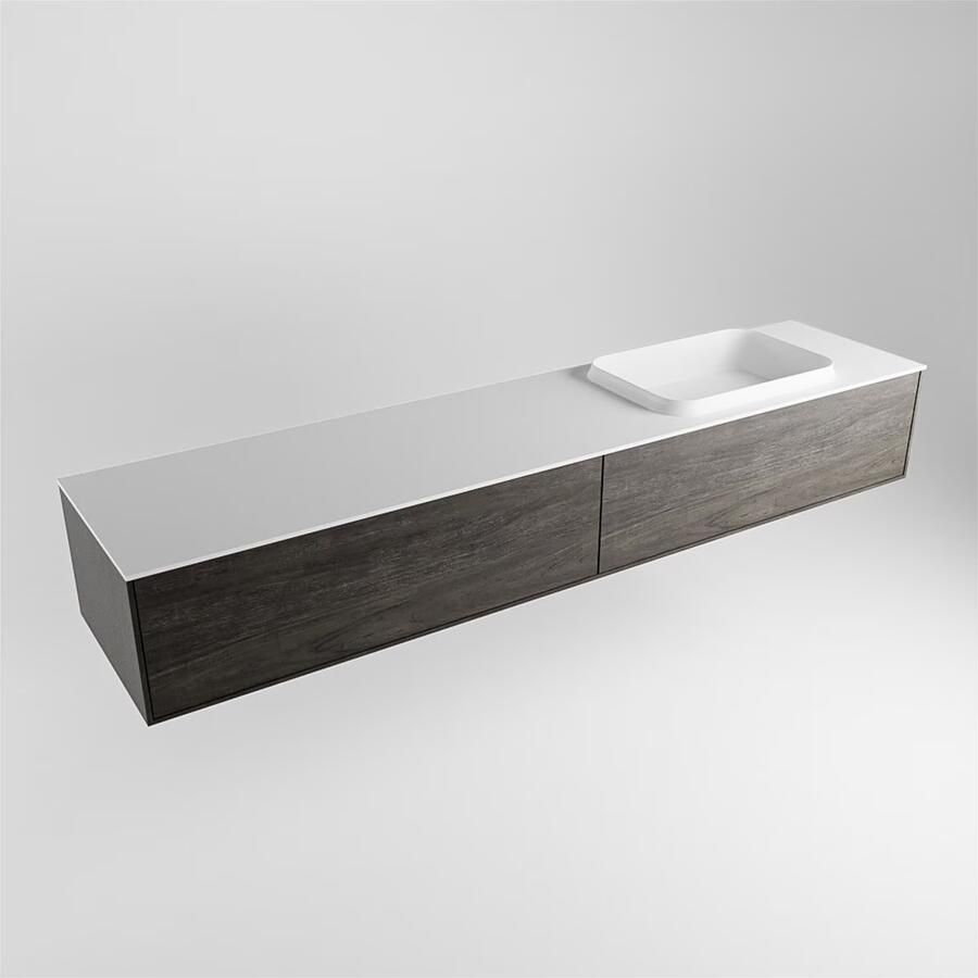 Mondiaz ERIN 200cm badmeubel onderkast donker bruin met 2 lades wastafel rechts zonder kraangaten kleur Talc