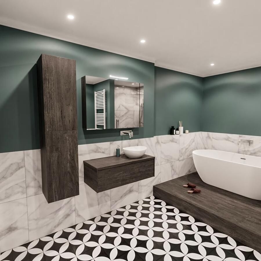 Zaro Lush onderkast met topblad 100cm in kleur DARK BROWN met 1 lades Push tot open geschikt voor rechtse wastafel. Met ovale keramische opzetkom met 0 kraangat(en) in het topblad - Foto 3