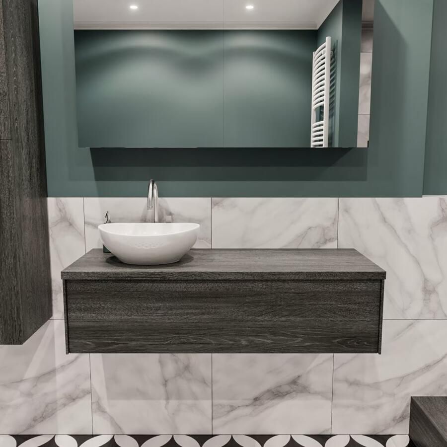 Zaro Lush onderkast met topblad 120cm in kleur ANTRACITE met 1 lades Push tot open geschikt voor linkse wastafel. Met ovale keramische opzetkom met 1 kraangat(en) in het topblad - Foto 2