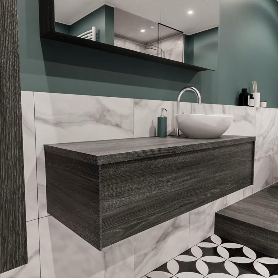 Zaro Lush onderkast met topblad 120cm in kleur ANTRACITE met 1 lades Push tot open geschikt voor rechtse wastafel. Met ovale keramische opzetkom met 1 kraangat(en) in het topblad - Foto 4