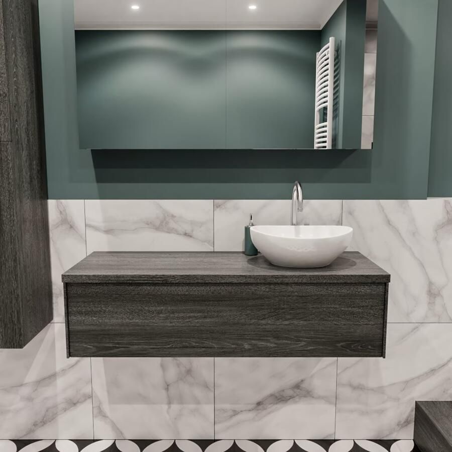 Zaro Lush onderkast met topblad 120cm in kleur ANTRACITE met 1 lades Push tot open geschikt voor rechtse wastafel. Met ovale keramische opzetkom met 1 kraangat(en) in het topblad - Foto 2