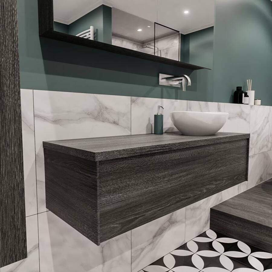 Zaro Lush onderkast met topblad 120cm in kleur ANTRACITE met 1 lades Push tot open geschikt voor rechtse wastafel. Met ovale keramische opzetkom met 0 kraangat(en) in het topblad - Foto 4