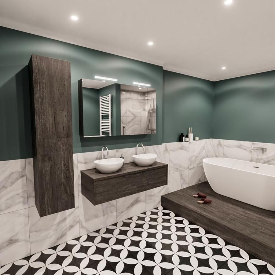 Zaro Lush onderkast met topblad 120cm in kleur DARK BROWN met 1 lades Push tot open geschikt voor dubbele wastafel. Met ovale keramische opzetkom met 2 kraangat(en) in het topblad - Foto 4