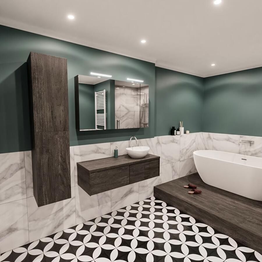 Zaro Lush onderkast met topblad 120cm in kleur DARK BROWN met 2 lades Push tot open geschikt voor rechtse wastafel. Met ovale keramische opzetkom met 1 kraangat(en) in het topblad - Foto 3