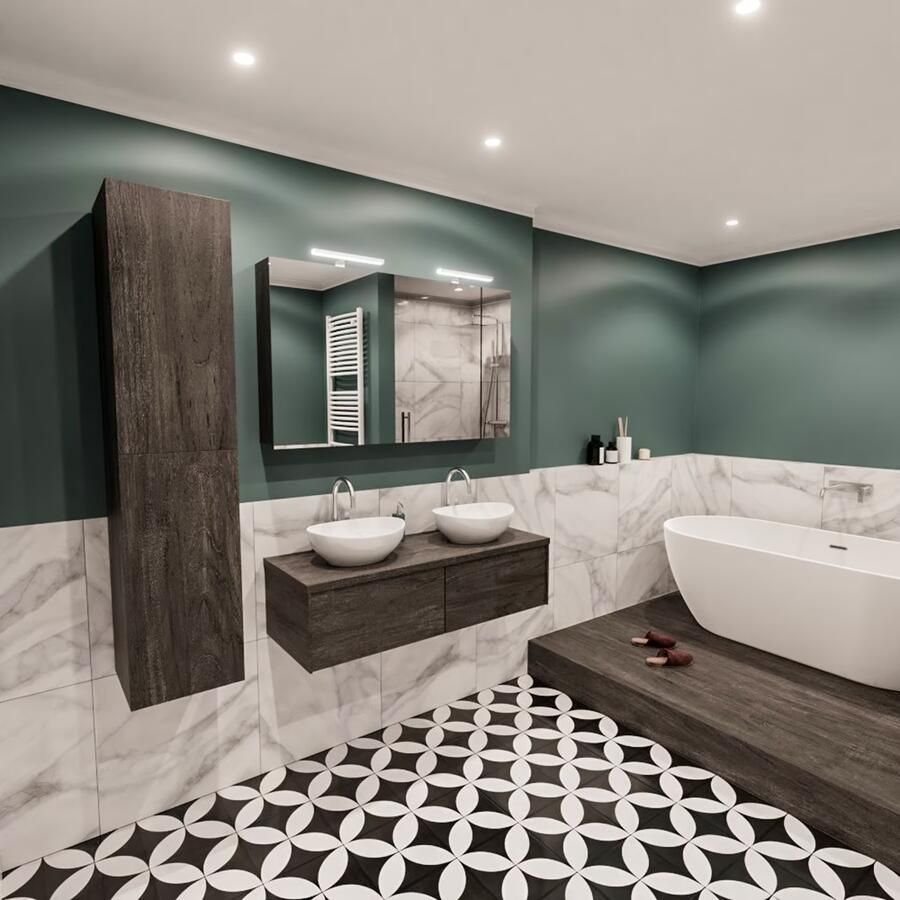 Zaro Lush onderkast met topblad 120cm in kleur DARK BROWN met 2 lades Push tot open geschikt voor dubbele wastafel. Met ovale keramische opzetkom met 2 kraangat(en) in het topblad - Foto 2