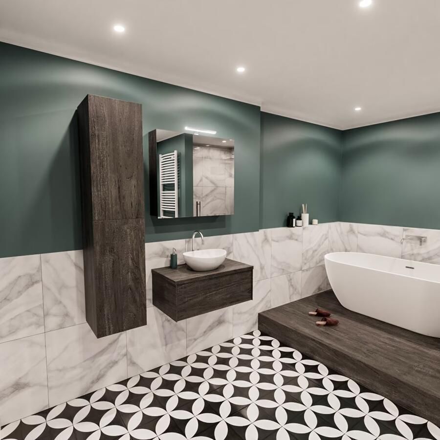 Zaro Lush onderkast met topblad 80cm in kleur DARK BROWN met 1 lades Push tot open geschikt voor gecentreerde wastafel. Met ovale keramische opzetkom met 1 kraangat(en) in het topblad - Foto 2