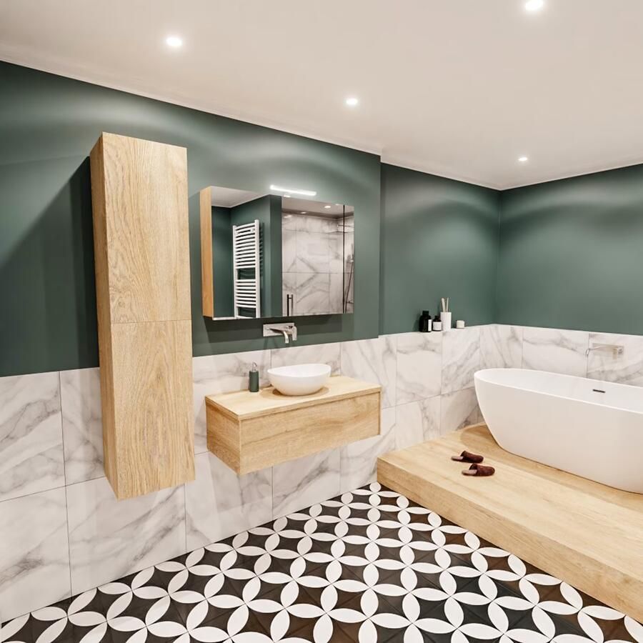 Zaro Lush onderkast met topblad 100cm in kleur WASHED OAK met 1 lades Push tot open geschikt voor gecentreerde wastafel. Met ovale keramische opzetkom met 0 kraangat(en) in het topblad - Foto 3