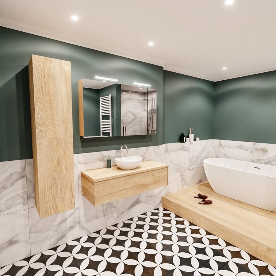 Zaro Lush onderkast met topblad 120cm in kleur WASHED OAK met 1 lades Push tot open geschikt voor gecentreerde wastafel. Met ovale keramische opzetkom met 1 kraangat(en) in het topblad - Foto 3