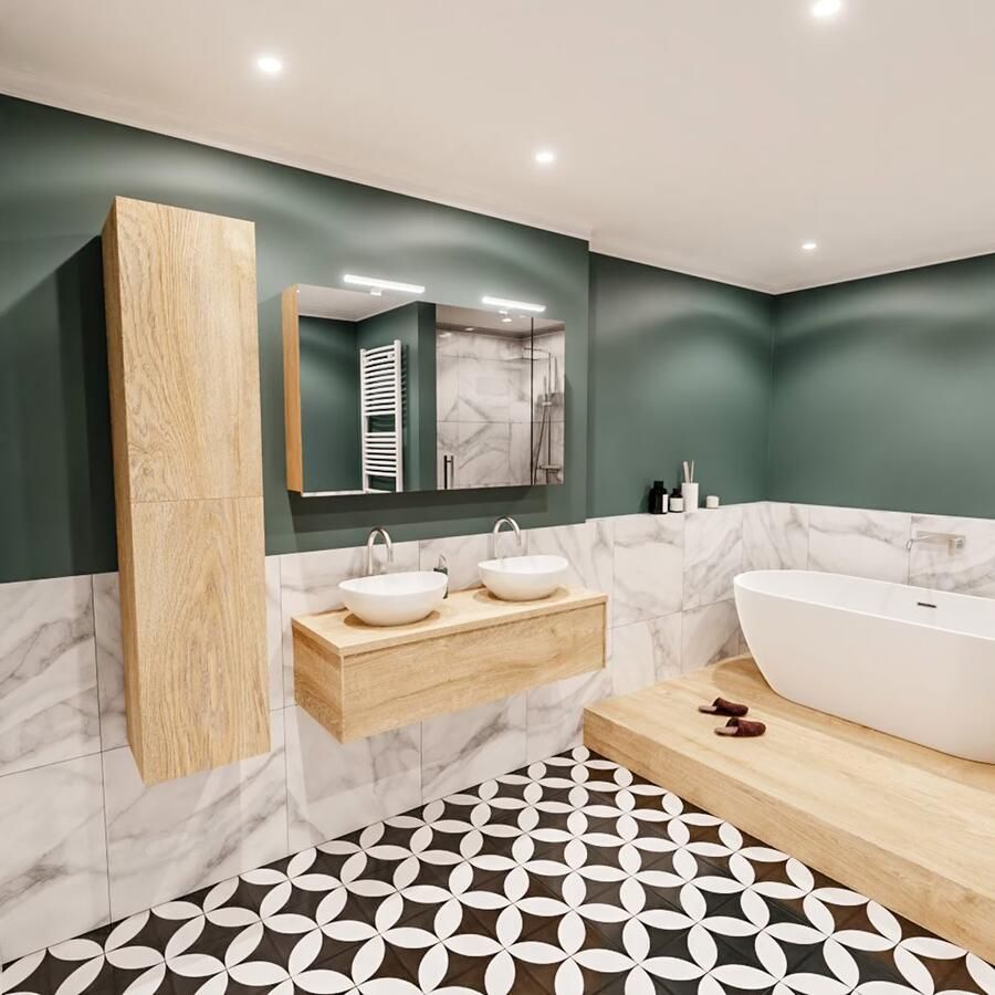 Zaro Lush onderkast met topblad 120cm in kleur WASHED OAK met 1 lades Push tot open geschikt voor dubbele wastafel. Met ovale keramische opzetkom met 2 kraangat(en) in het topblad - Foto 3