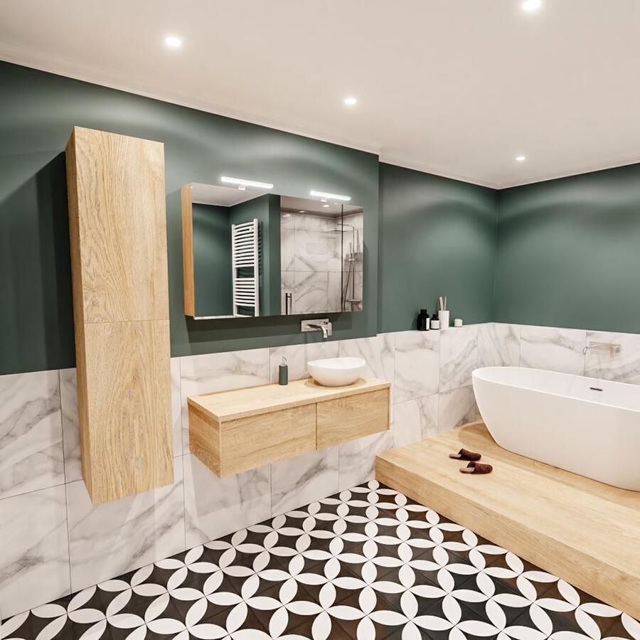 Zaro Lush onderkast met topblad 120cm in kleur WASHED OAK met 2 lades Push tot open geschikt voor rechtse wastafel. Met ovale keramische opzetkom met 0 kraangat(en) in het topblad - Foto 2