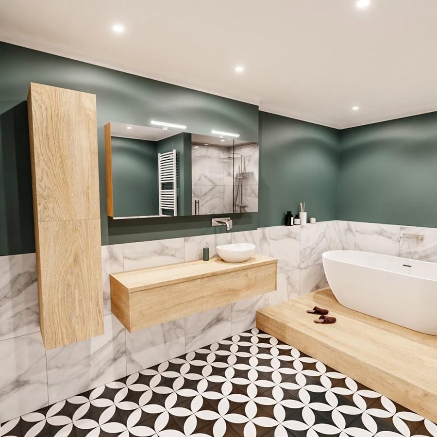 Zaro Lush onderkast met topblad 150cm in kleur WASHED OAK met 1 lades Push tot open geschikt voor rechtse wastafel. Met ovale keramische opzetkom met 0 kraangat(en) in het topblad - Foto 3