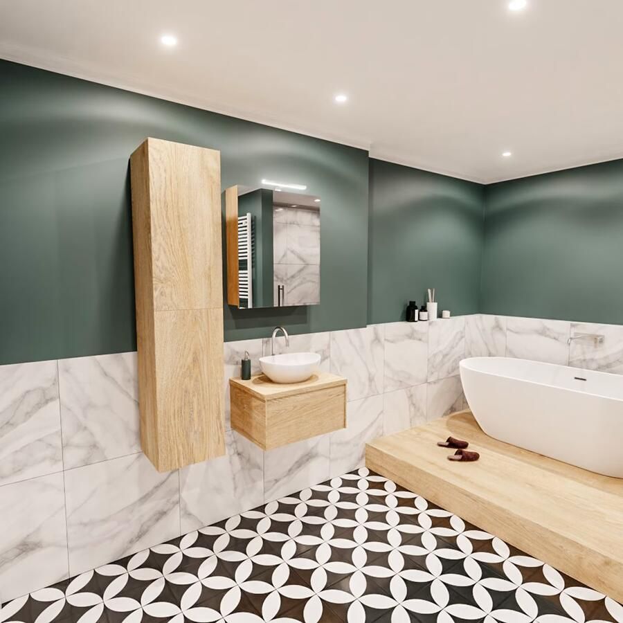 Zaro Lush onderkast met 30mm massief topblad 60cm in kleur WASHED OAK met 1 lades Push tot open geschikt voor gecentreerde wastafel. Met ovale keramische opzetkom met 1 kraangat(en) in het topblad - Foto 3