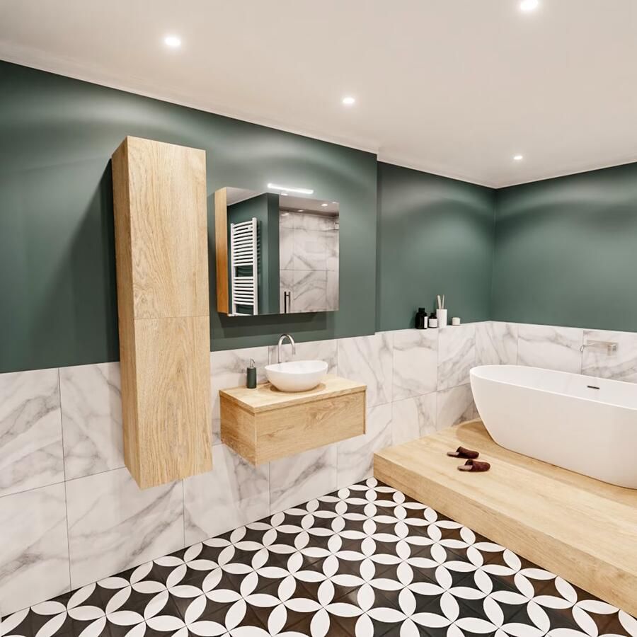 Zaro Lush onderkast met topblad 80cm in kleur WASHED OAK met 1 lades Push tot open geschikt voor gecentreerde wastafel. Met ovale keramische opzetkom met 1 kraangat(en) in het topblad - Foto 3