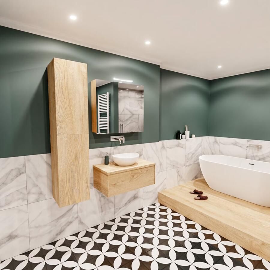 Zaro Lush onderkast met topblad 80cm in kleur WASHED OAK met 1 lades Push tot open geschikt voor gecentreerde wastafel. Met ovale keramische opzetkom met 0 kraangat(en) in het topblad - Foto 3