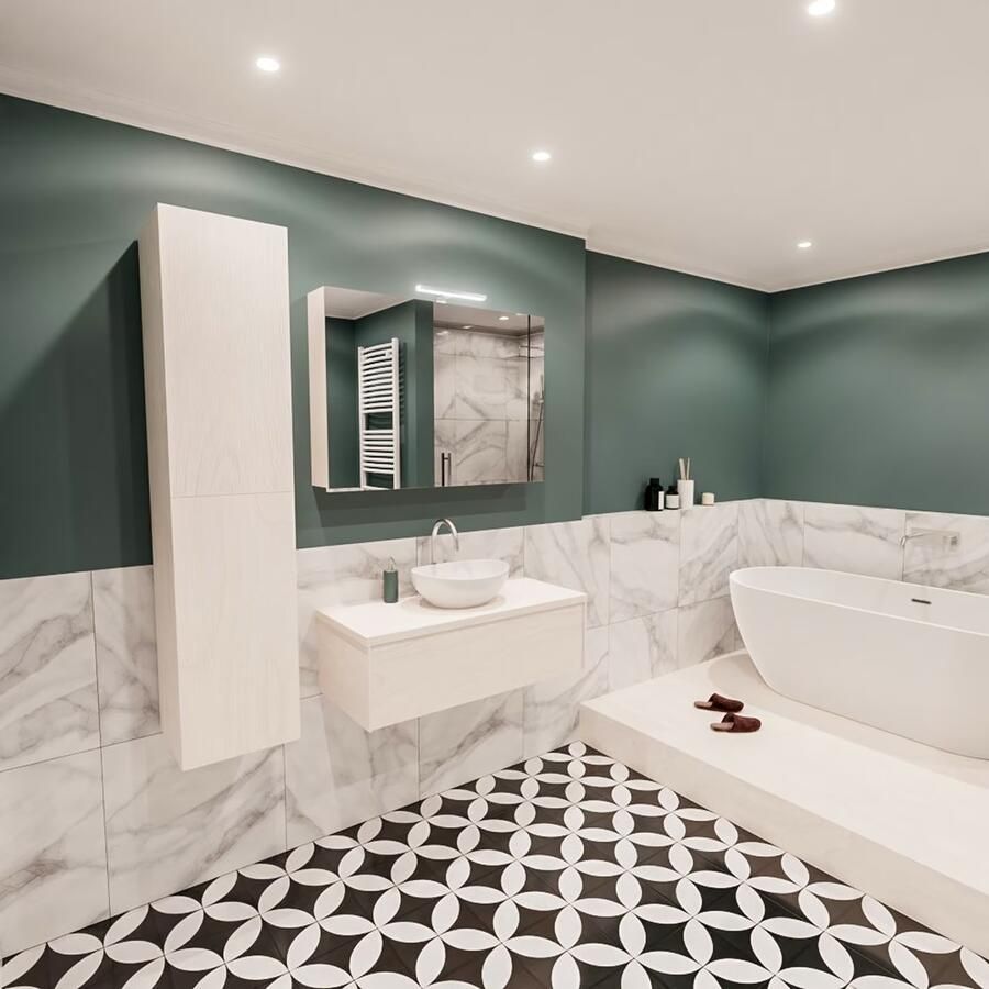 Zaro Lush onderkast met topblad 100cm in kleur UNDERLAYMENT met 1 lades Push tot open geschikt voor gecentreerde wastafel. Met ovale keramische opzetkom met 1 kraangat(en) in het topblad - Foto 3