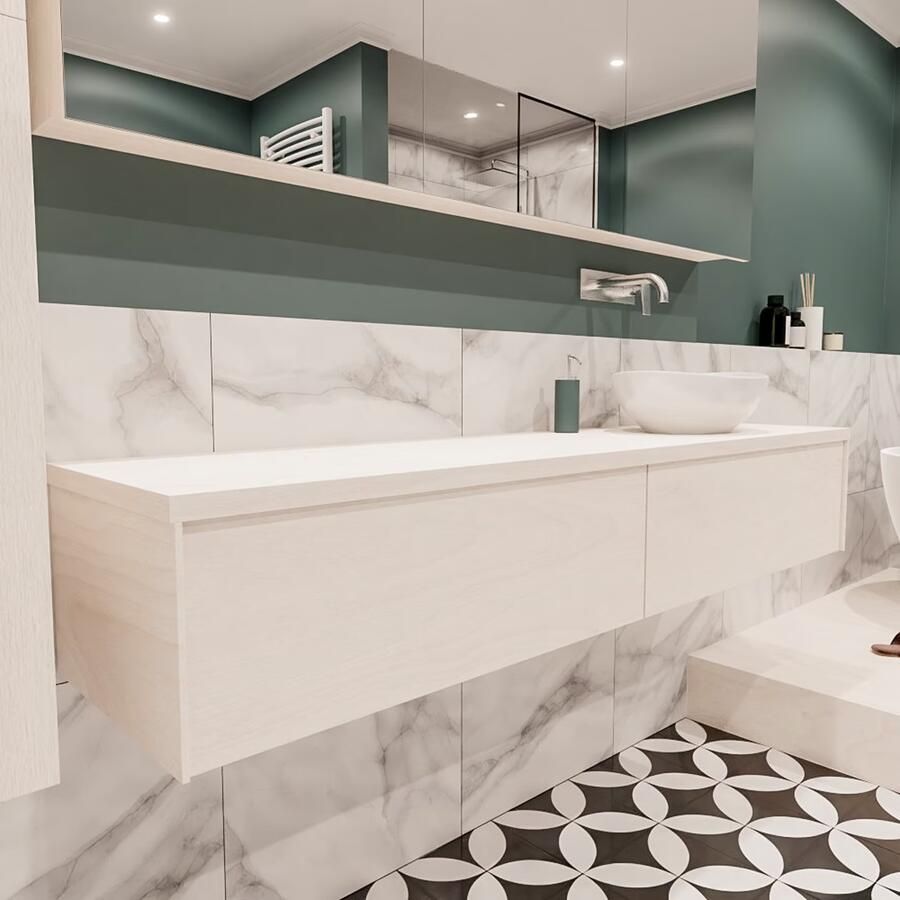 Zaro Lush onderkast met topblad 180cm in kleur UNDERLAYMENT met 2 lades Push tot open geschikt voor rechtse wastafel. Met ovale keramische opzetkom met 0 kraangat(en) in het topblad - Foto 4