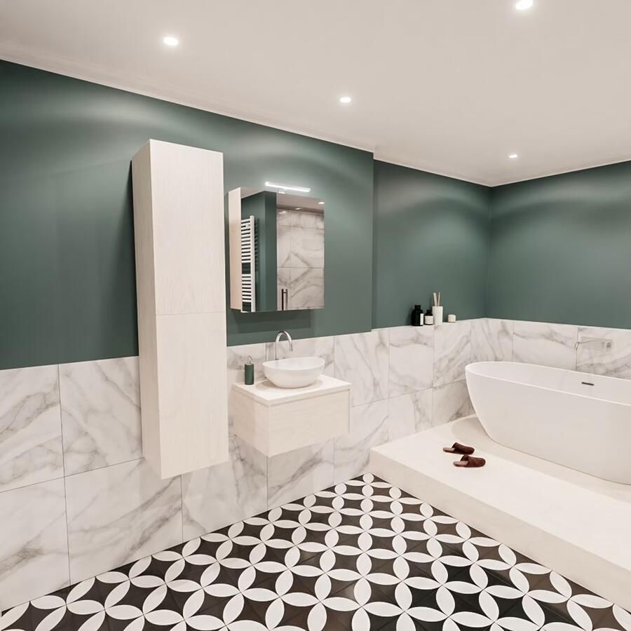 Zaro Lush onderkast met 30mm massief topblad 60cm in kleur UNDERLAYMENT met 1 lades Push tot open geschikt voor gecentreerde wastafel. Met ovale keramische opzetkom met 1 kraangat(en) in het topblad - Foto 3