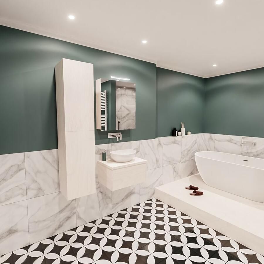 Zaro Lush onderkast met topblad 60cm in kleur UNDERLAYMENT met 1 lades Push tot open geschikt voor gecentreerde wastafel. Met ovale keramische opzetkom met 0 kraangat(en) in het topblad - Foto 3