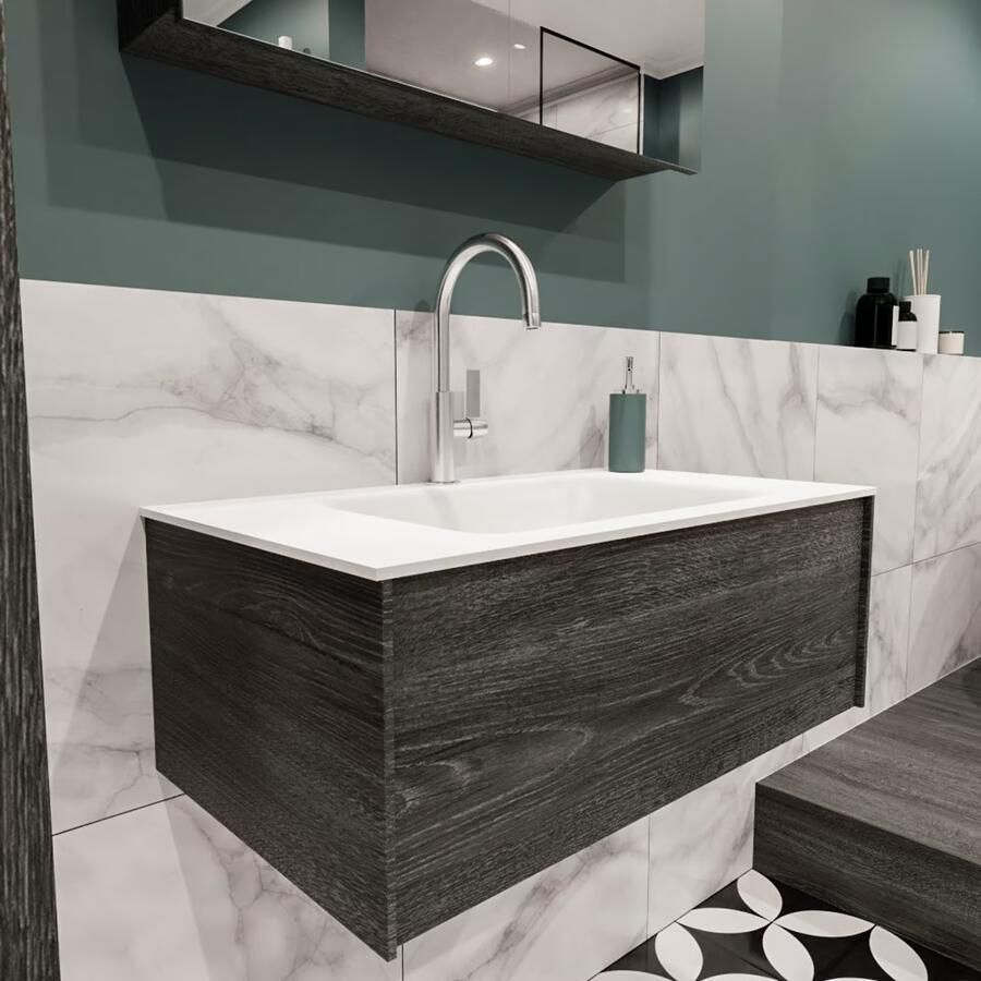 Zaro Lush onderkast 80cm in kleur ANTRACITE met 1 lade Push tot open geschikt voor gecentreerde wastafel. Compleet met solid surface wastafel cloud M35117met 1 kraangat(en) - Foto 4