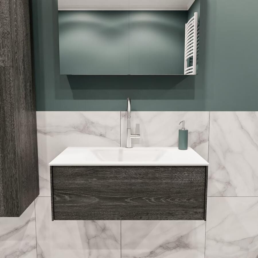 Zaro Lush onderkast 80cm in kleur ANTRACITE met 1 lade Push tot open geschikt voor gecentreerde wastafel. Compleet met solid surface wastafel cloud M35117met 1 kraangat(en) - Foto 2