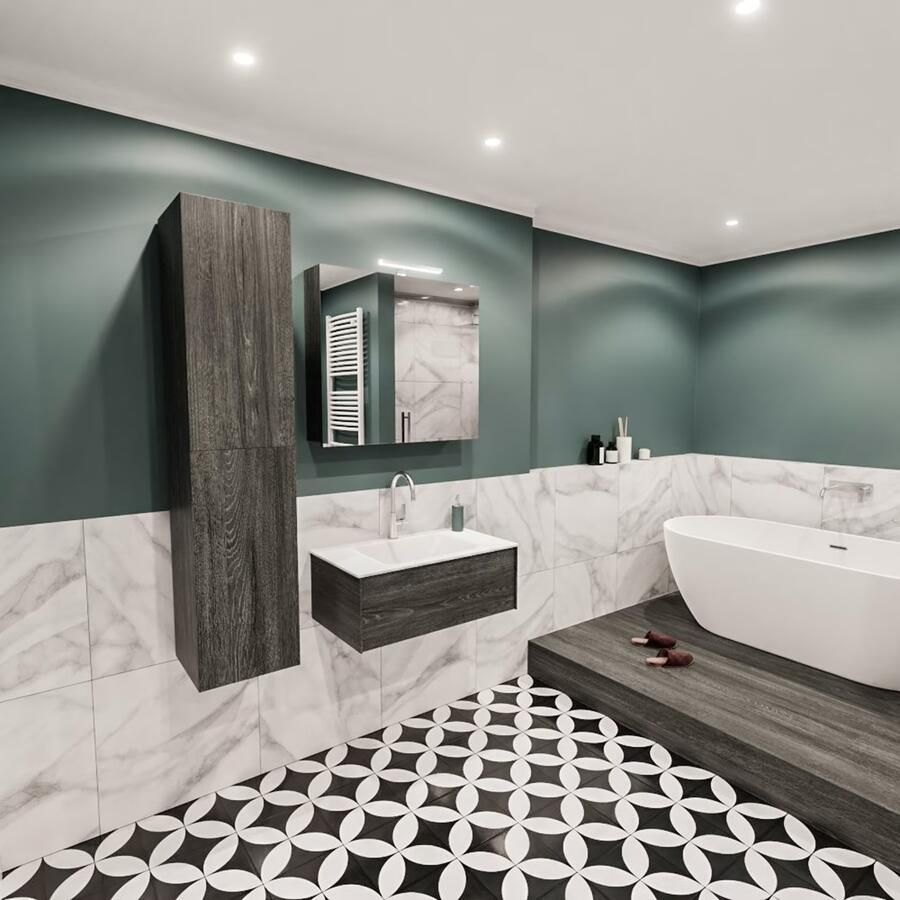 Zaro Lush onderkast 80cm in kleur ANTRACITE met 1 lade Push tot open geschikt voor gecentreerde wastafel. Compleet met solid surface wastafel cloud M35117met 1 kraangat(en) - Foto 3