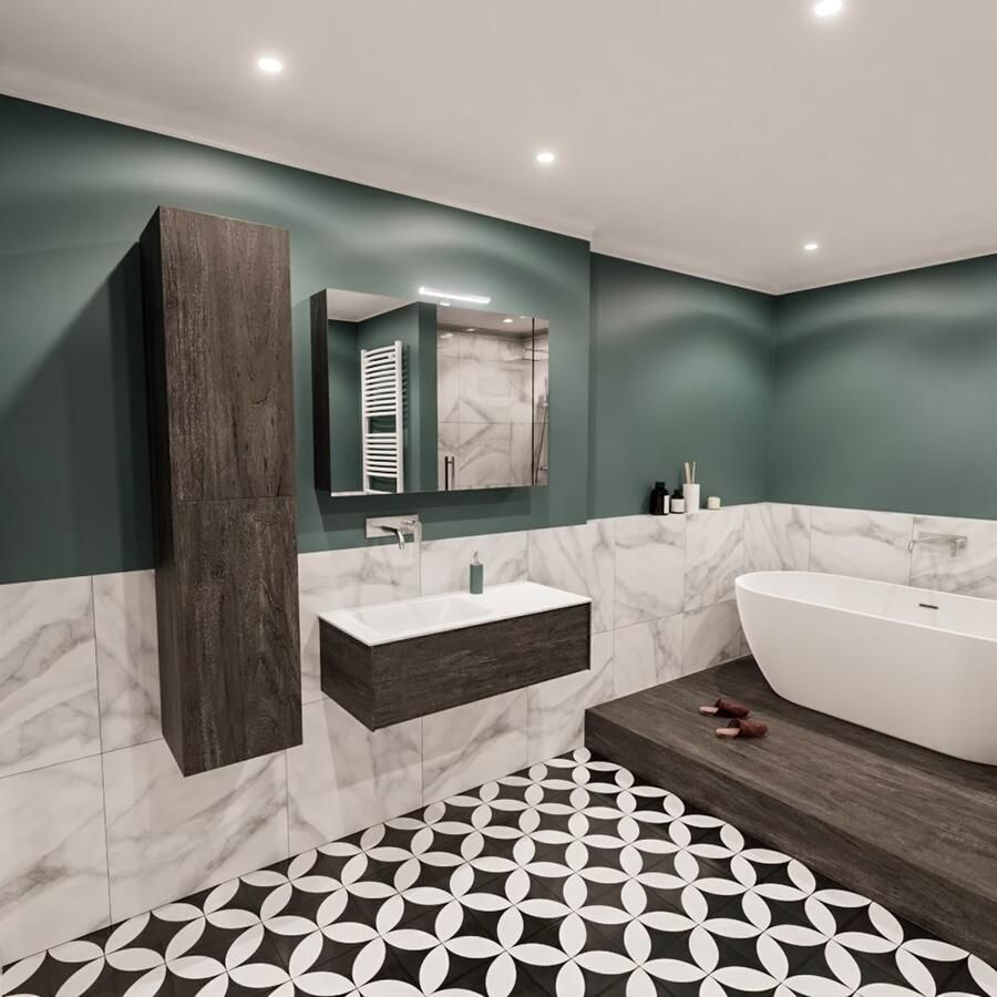 Zaro Lush onderkast 100cm in kleur DARK BROWN met 1 lade Push tot open geschikt voor linkse wastafel. Compleet met solid surface wastafel cloud M35133met 0 kraangat(en) - Foto 2