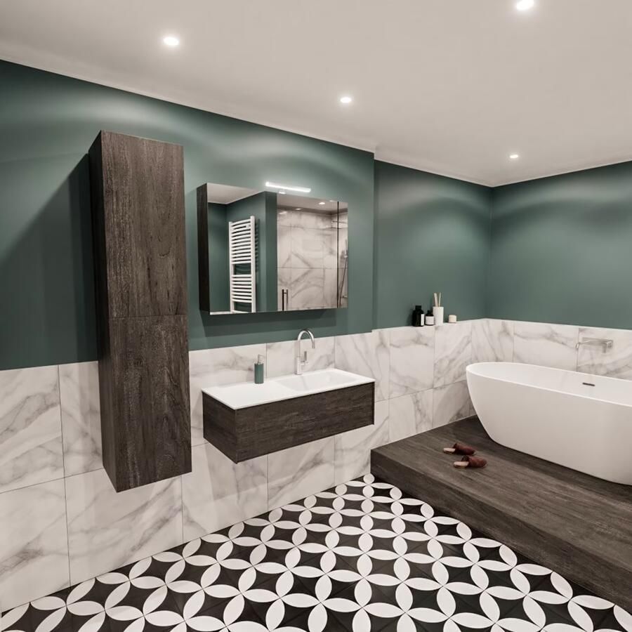 Zaro Lush onderkast 100cm in kleur DARK BROWN met 1 lade Push tot open geschikt voor rechtse wastafel. Compleet met solid surface wastafel cloud M35134met 1 kraangat(en) - Foto 3