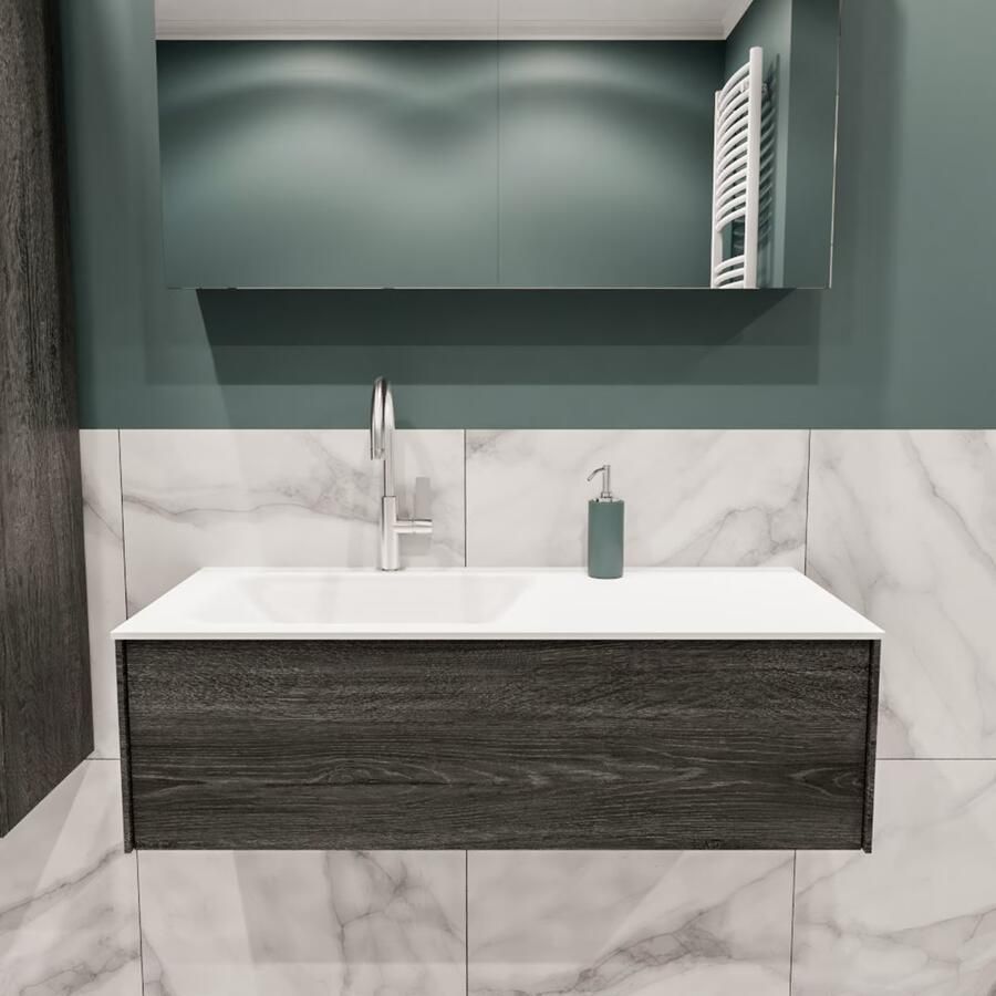 Zaro Lush onderkast 100cm in kleur ANTRACITE met 1 lade Push tot open geschikt voor linkse wastafel. Compleet met solid surface wastafel cloud M35133met 1 kraangat(en) - Foto 2