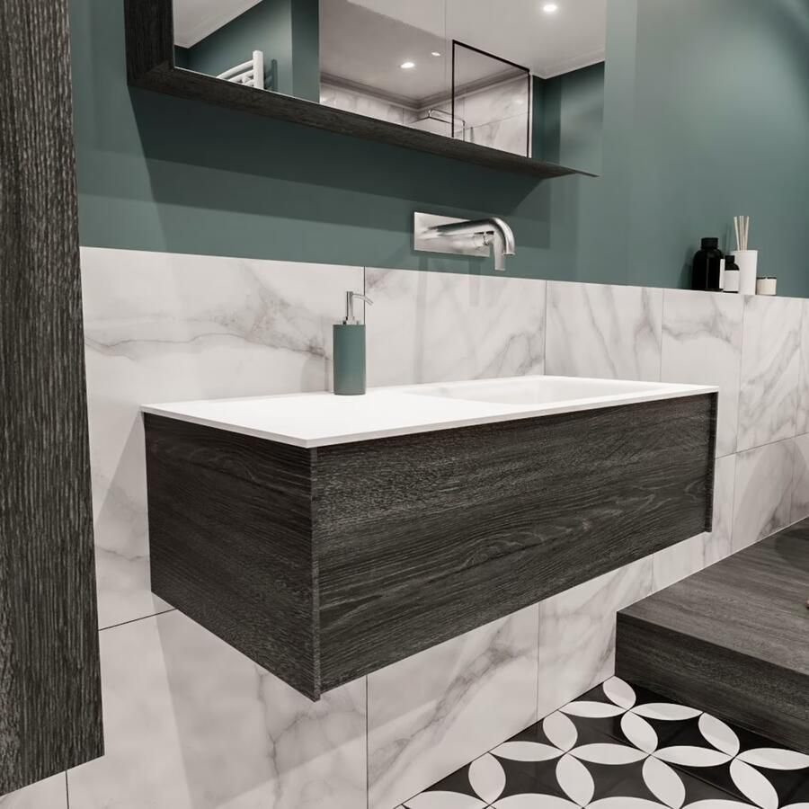 Zaro Lush onderkast 100cm in kleur ANTRACITE met 1 lade Push tot open geschikt voor rechtse wastafel. Compleet met solid surface wastafel cloud M35134met 0 kraangat(en) - Foto 2