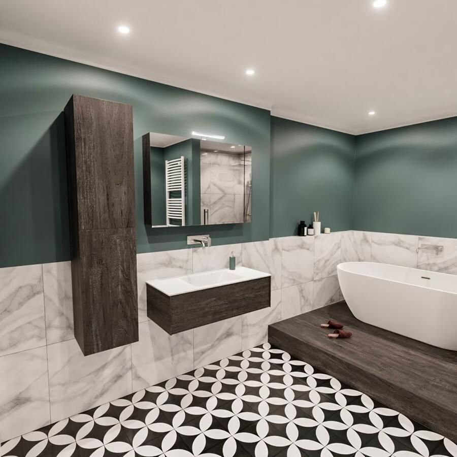 Zaro Lush onderkast 100cm in kleur DARK BROWN met 1 lade Push tot open geschikt voor gecentreerde wastafel. Compleet met solid surface wastafel cloud M35132met 0 kraangat(en) - Foto 3