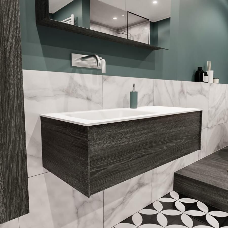 Zaro Lush onderkast 100cm in kleur ANTRACITE met 1 lade Push tot open geschikt voor linkse wastafel. Compleet met solid surface wastafel cloud M35133met 0 kraangat(en) - Foto 3