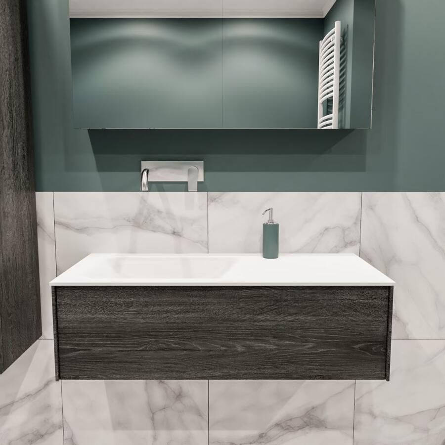 Zaro Lush onderkast 100cm in kleur ANTRACITE met 1 lade Push tot open geschikt voor linkse wastafel. Compleet met solid surface wastafel cloud M35133met 0 kraangat(en)