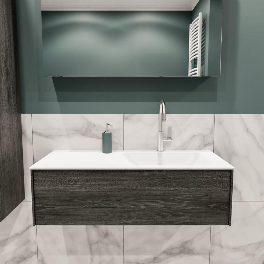 Zaro Lush onderkast 100cm in kleur ANTRACITE met 1 lade Push tot open geschikt voor rechtse wastafel. Compleet met solid surface wastafel cloud M35134met 1 kraangat(en) - Foto 2