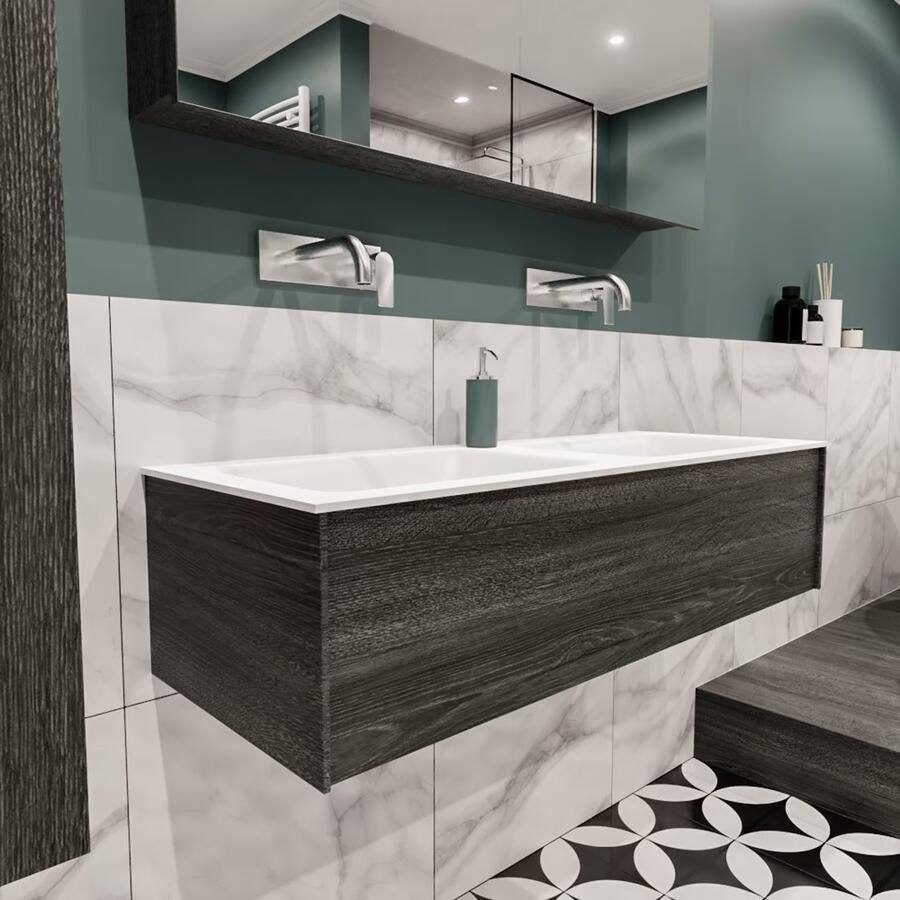 Zaro Lush onderkast 120cm in kleur ANTRACITE met 1 lade Push tot open geschikt voor dubbele wastafel. Compleet met solid surface wastafel cloud M35165met 0 kraangat(en ) - Foto 3