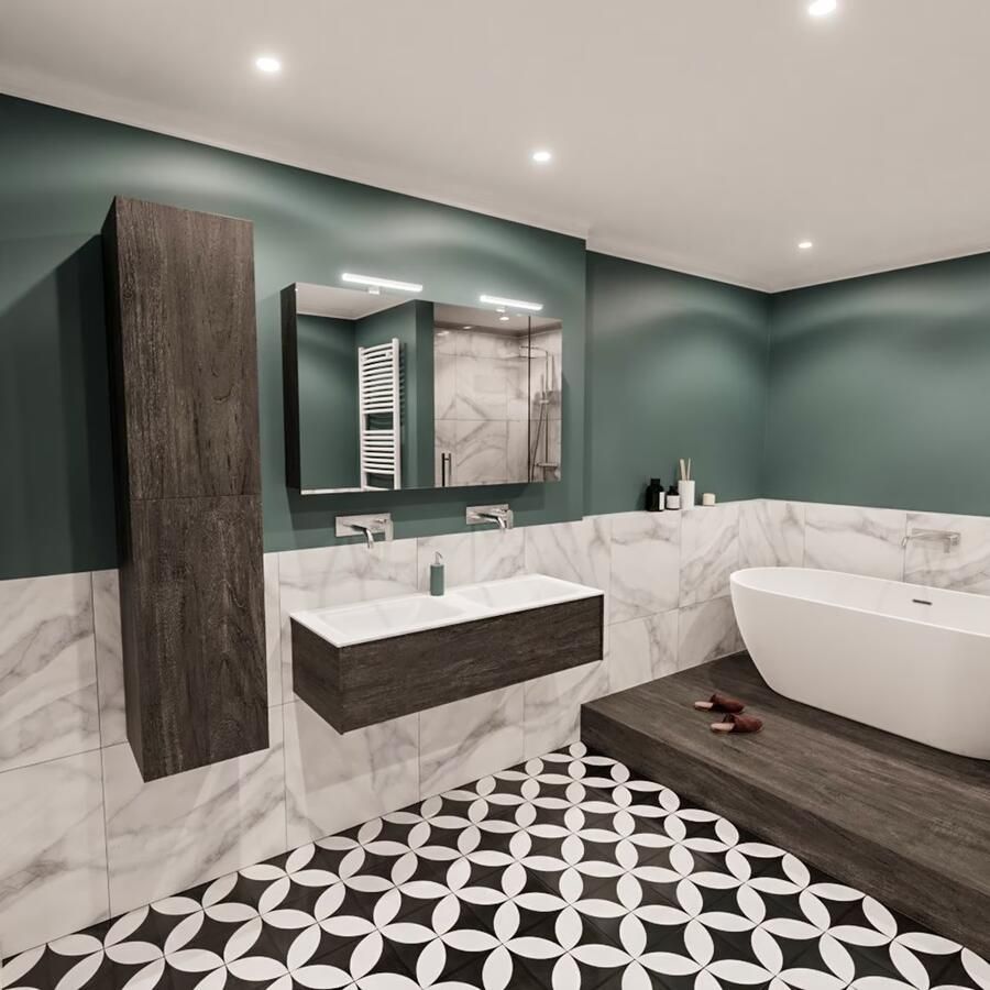 Zaro Lush onderkast 120cm in kleur DARK BROWN met 1 lade Push tot open geschikt voor dubbele wastafel. Compleet met solid surface wastafel cloud M35165met 0 kraangat(en) - Foto 3