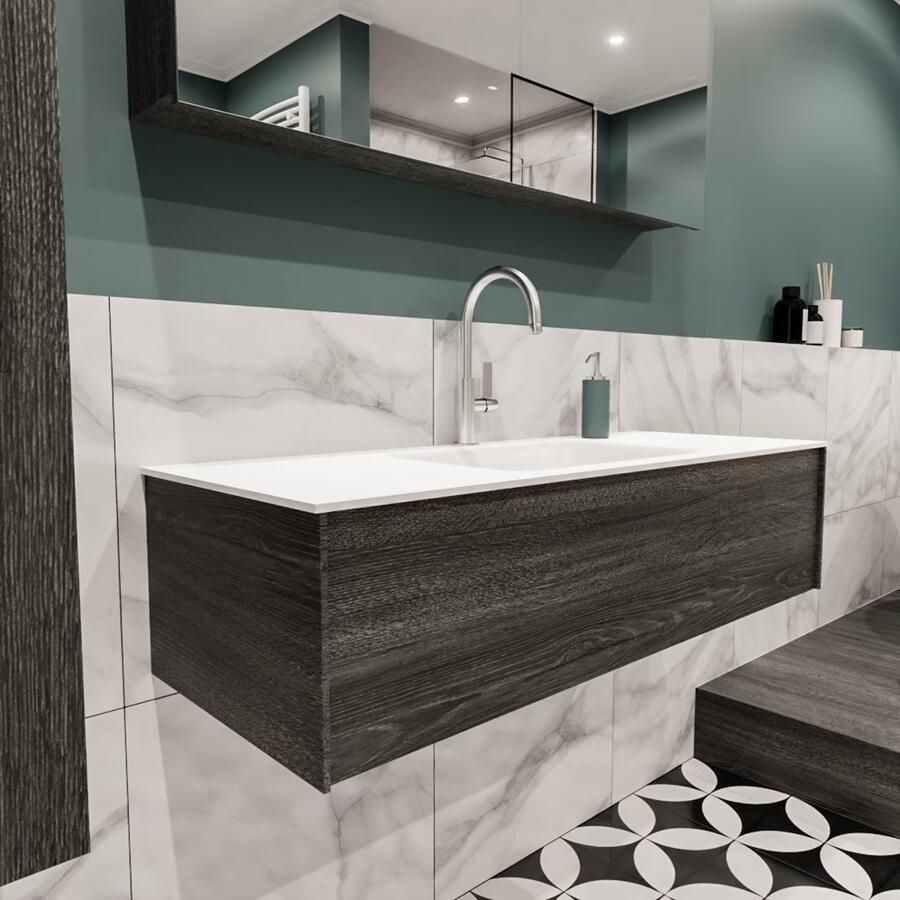 Zaro Lush onderkast 120cm in kleur ANTRACITE met 1 lade Push tot open geschikt voor gecentreerde wastafel. Compleet met solid surface wastafel cloud M35162met 1 kraangat(en) - Foto 2