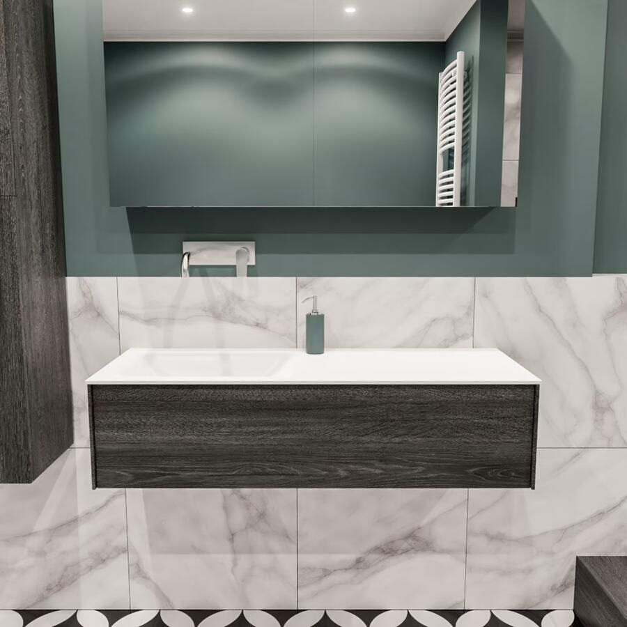 Zaro Lush onderkast 120cm in kleur ANTRACITE met 1 lade Push tot open geschikt voor linkse wastafel. Compleet met solid surface wastafel cloud M35163met 0 kraangat(en) - Foto 2