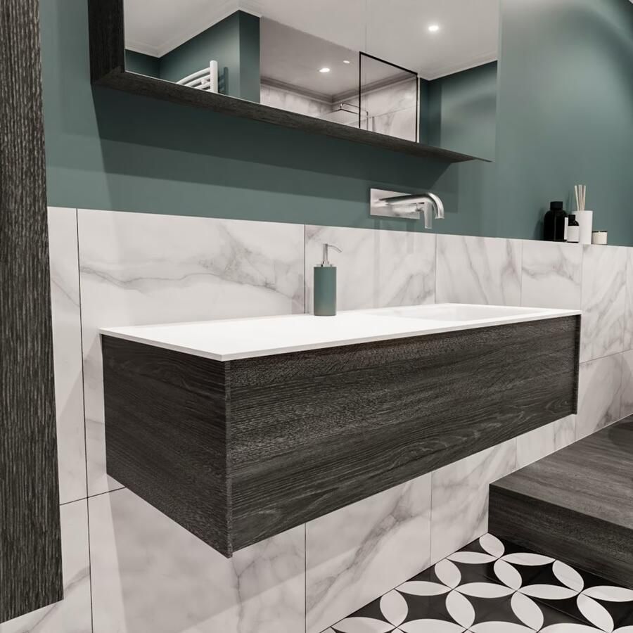 Zaro Lush onderkast 120cm in kleur ANTRACITE met 1 lade Push tot open geschikt voor rechtse wastafel. Compleet met solid surface wastafel cloud M35164met 0 kraangat(en) - Foto 2