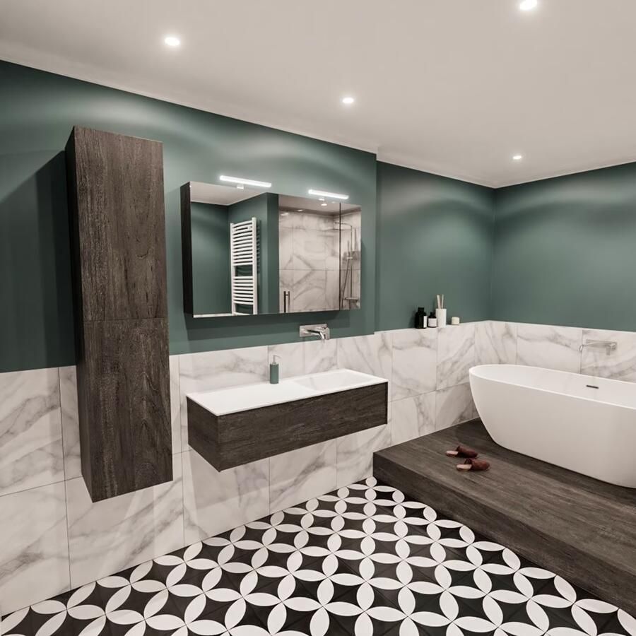 Zaro Lush onderkast 120cm in kleur DARK BROWN met 1 lade Push tot open geschikt voor rechtse wastafel. Compleet met solid surface wastafel cloud M35164met 0 kraangat(en) - Foto 3