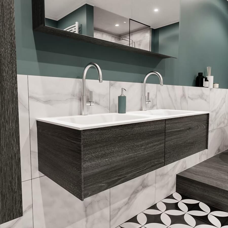 Zaro Lush onderkast 120cm in kleur ANTRACITE met 2 lades Push tot open geschikt voor dubbele wastafel. Compleet met solid surface wastafel cloud M35165met 2 kraangat(en) - Foto 4