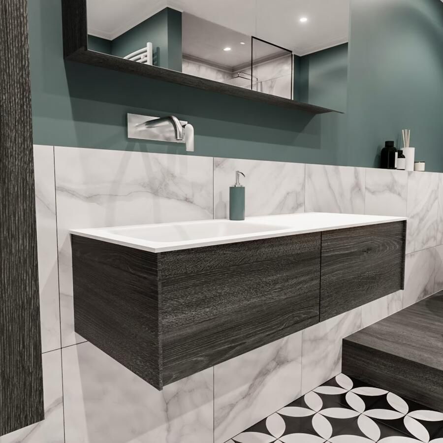 Zaro Lush onderkast 120cm in kleur ANTRACITE met 2 lades Push tot open geschikt voor linkse wastafel. Compleet met solid surface wastafel cloud M35163met 0 kraangat(en) - Foto 4