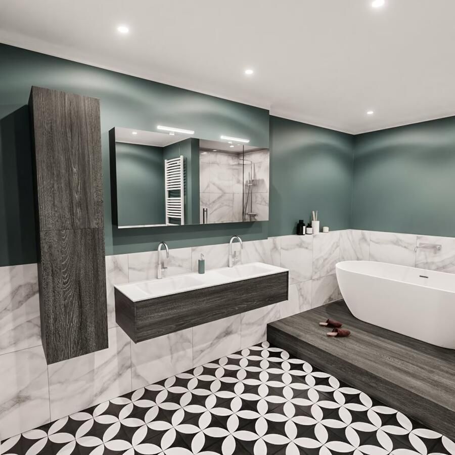 Zaro Lush onderkast 150cm in kleur ANTRACITE met 1 lade Push tot open geschikt voor dubbele wastafel. Compleet met solid surface wastafel cloud M35219met 2 kraangat(en) - Foto 3