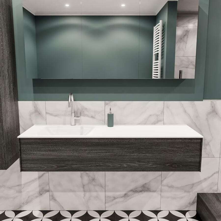 Zaro Lush onderkast 150cm in kleur ANTRACITE met 1 lade Push tot open geschikt voor linkse wastafel. Compleet met solid surface wastafel cloud M35217met 1 kraangat(en) - Foto 2