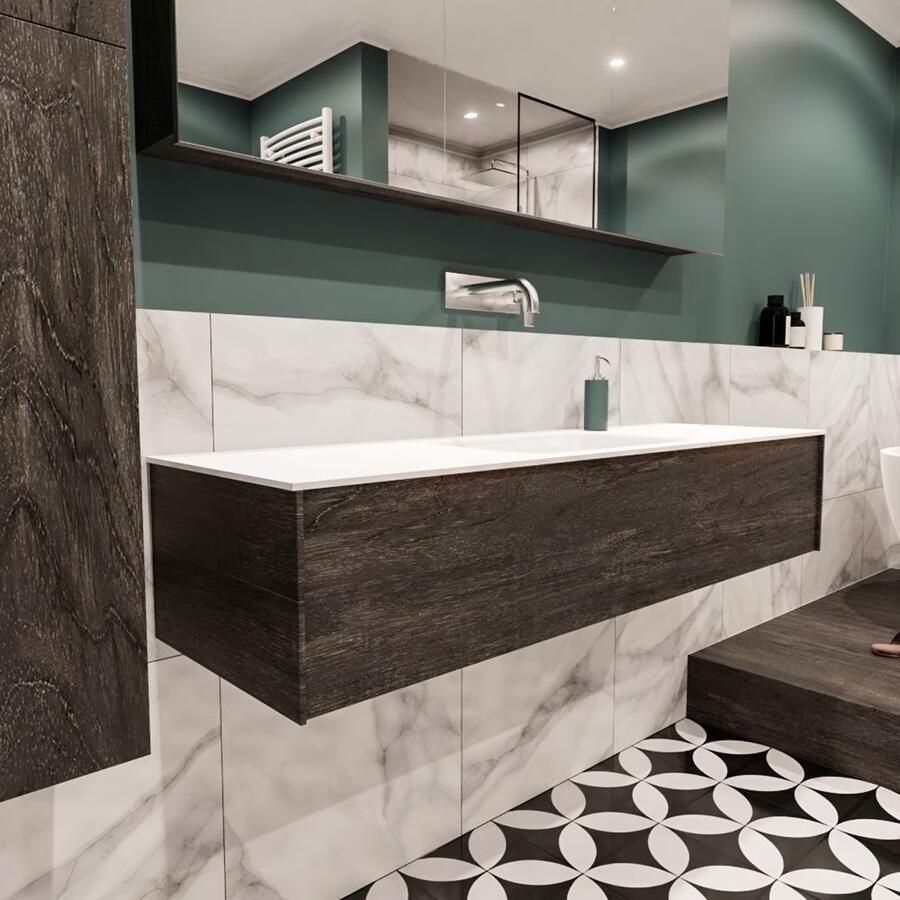 Zaro Lush onderkast 150cm in kleur DARK BROWN met 1 lade Push tot open geschikt voor gecentreerde wastafel. Compleet met solid surface wastafel cloud M35216met 0 kraangat(en) - Foto 4