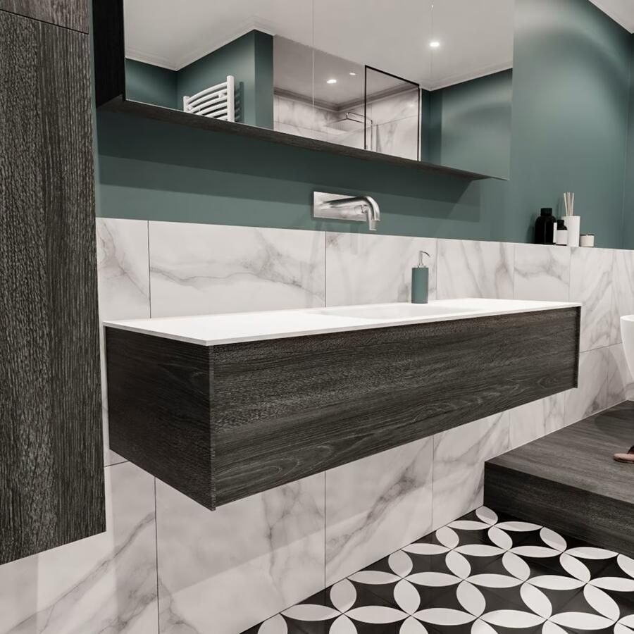 Zaro Lush onderkast 150cm in kleur ANTRACITE met 1 lade Push tot open geschikt voor gecentreerde wastafel. Compleet met solid surface wastafel cloud M35216met 0 kraangat(en) - Foto 2