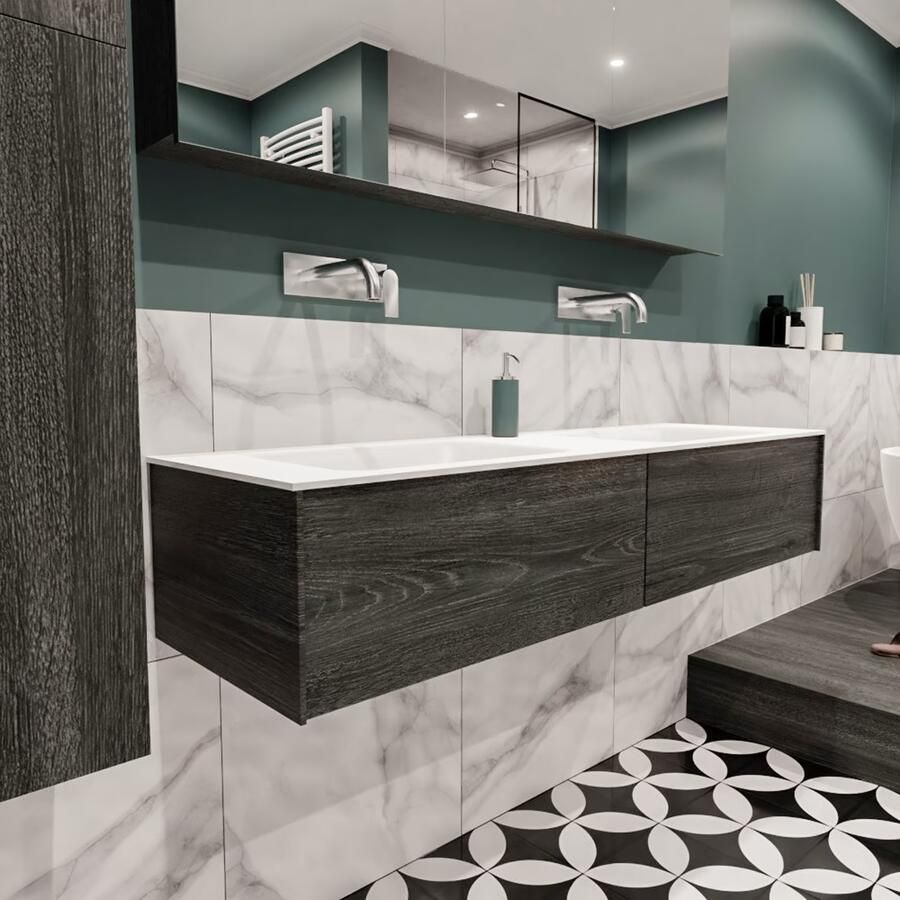 Zaro Lush onderkast 150cm in kleur ANTRACITE met 2 lades Push tot open geschikt voor dubbele wastafel. Compleet met solid surface wastafel cloud M35219met 0 kraangat(en) - Foto 4