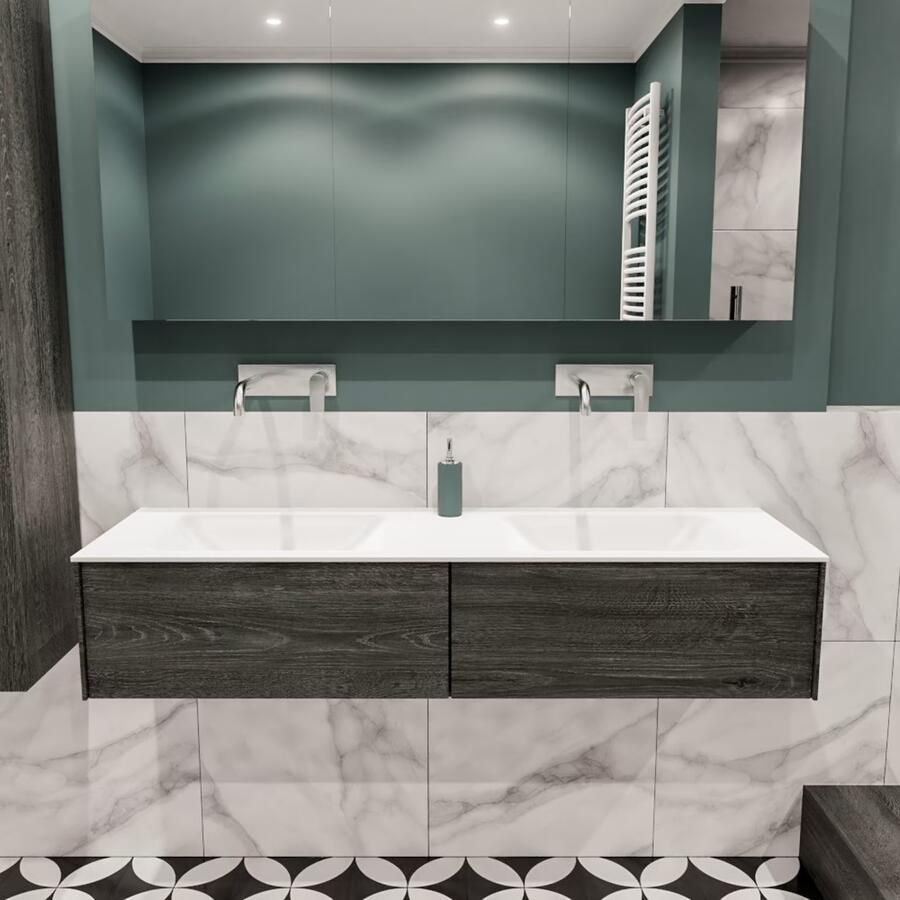 Zaro Lush onderkast 150cm in kleur ANTRACITE met 2 lades Push tot open geschikt voor dubbele wastafel. Compleet met solid surface wastafel cloud M35219met 0 kraangat(en) - Foto 2