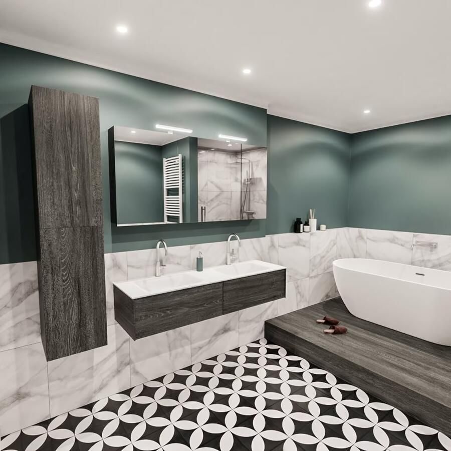 Zaro Lush onderkast 150cm in kleur ANTRACITE met 2 lades Push tot open geschikt voor dubbele wastafel. Compleet met solid surface wastafel cloud M35219met 2 kraangat(en) - Foto 2