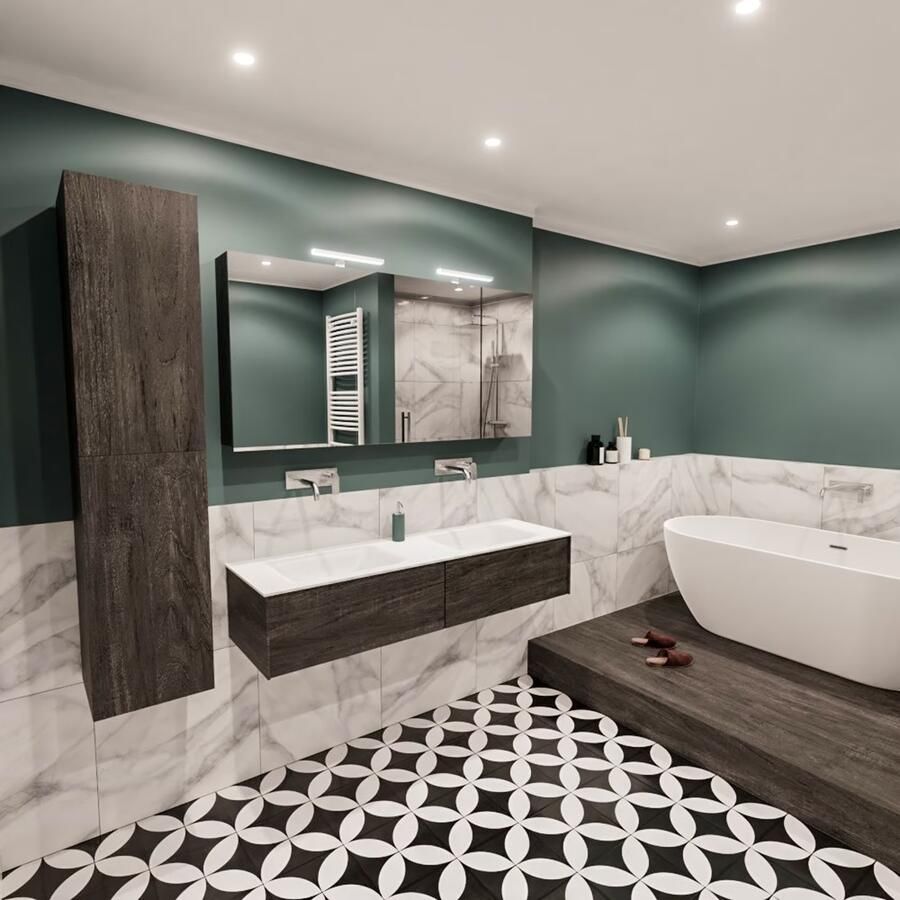 Zaro Lush onderkast 150cm in kleur DARK BROWN met 2 lades Push tot open geschikt voor dubbele wastafel. Compleet met solid surface wastafel cloud M35219met 0 kraangat(en) - Foto 3